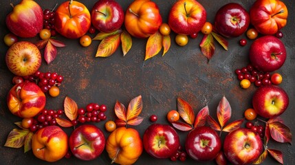 Canvas Print - A row of apples and berries are arranged in a frame