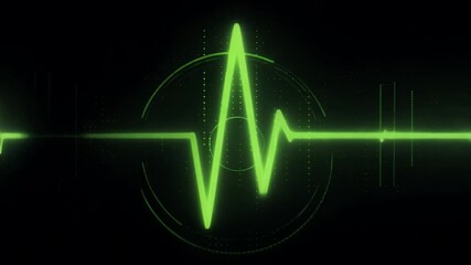 Aufkleber - A green line representing a heartbeat appears on a black background.