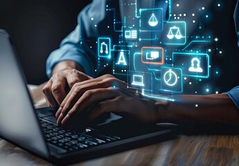 Poster - Digital Law - Working on a Law Case on Laptop