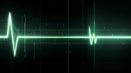 Aufkleber - A bright green line representing a heartbeat pulse is displayed against a black grid background. The line is glowing, and there are faint green lines scattered throughout the background.