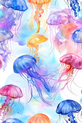 Wall Mural - colourful jellyfish seamless background