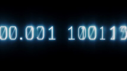 Aufkleber - A digital display of binary code shows the numbers 01.001 100000, glowing blue against a black background.