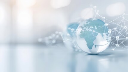 Wall Mural - A globe with a blue and white design is placed on a table