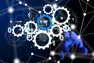 Poster - Neural network 3D illustration. Big data and cybersecurity - 3d