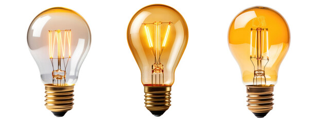 set of three gradient yellow light bulb isolated cut out background