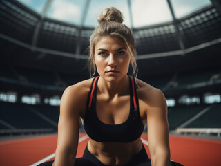 Wall Mural - Athletic young woman stretching at a stadium