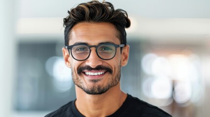 Wall Mural - A man with glasses and a mustache is smiling