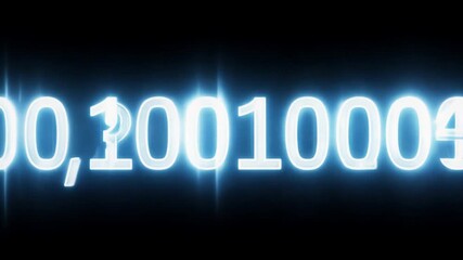 Fototapete - A digital counter displays the number 100,00010, with bright blue glowing digits on a black background.