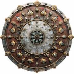 Wall Mural - Intricately designed medieval shield with decorative patterns and gemstone details, perfect for historical themes and fantasy settings.