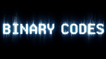 Fototapete - The word Binary Codes is displayed in a pixelated font on a black background, with white vertical lines of light surrounding the text.