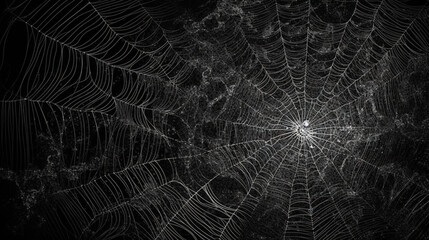 Poster - Abstract fractal sipder web on dark background with grungy ornament of broken moody web and particles.
