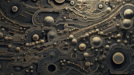 Poster - Abstract fractal ornament with floral elements and dotted texture.