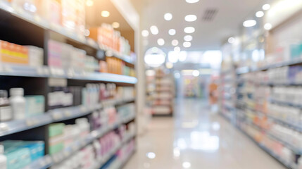 Wall Mural - Blurry Background of a Pharmacy with Product Shelves