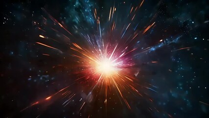 Wall Mural - Universe cosmos explosion, sci fi dynamic particles flowing, space dark background with stars, animated slow motion video loop