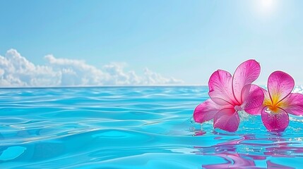 Wall Mural - A beautiful image of two pink flowers floating in the ocean