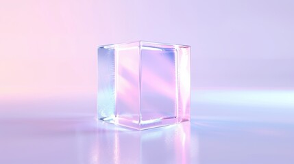 A cube made of clear glass is sitting on a white surface