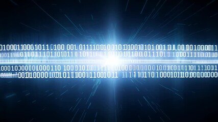Leinwandbilder - A stream of binary code is illuminated by a bright light.
