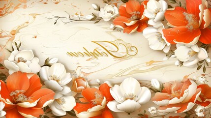 Wall Mural - A beautiful floral design with a gold border