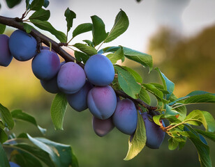 Wall Mural - A branch with blue plum fruits