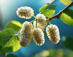 Wall Mural - A branch with white mulberry fruits