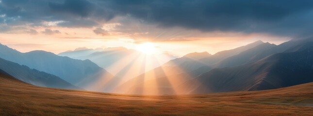 Wall Mural - Mountain Sunset With Golden Rays