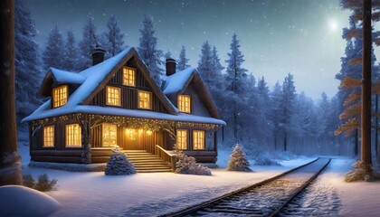 Poster - house in winter