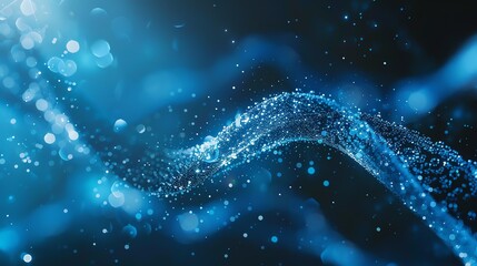 Poster - Blue abstract glowing wave of particles. Futuristic technology, science or medical background.