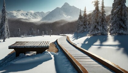 Poster - ski resort in winter