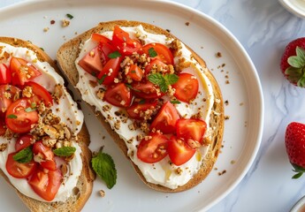 Wall Mural - Tomato and Cream Cheese Toast