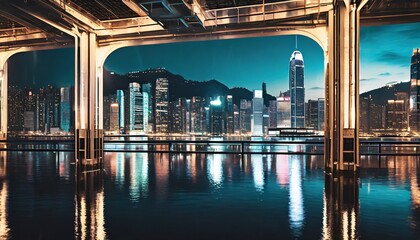 Canvas Print - city harbour at night