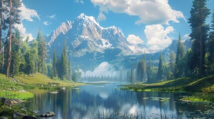 Wall Mural - lake and mountains