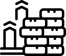 Poster - Line icon of boxes stacked on each other with arrows pointing up, representing a warehouse improving efficiency