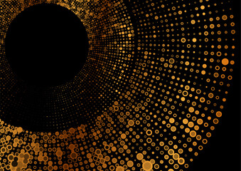 Wall Mural - Shiny golden halftones dotted particles abstract sparkling circles background. Geometric retro vector design