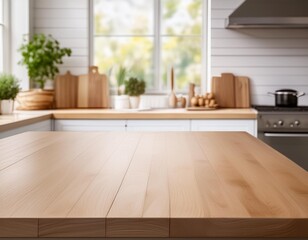 Wall Mural - Kitchen background top counter interior wood blur home wooden empty room light white