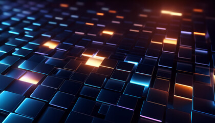 Aufkleber - Abstract Pattern of Glowing Blue and Orange Squares