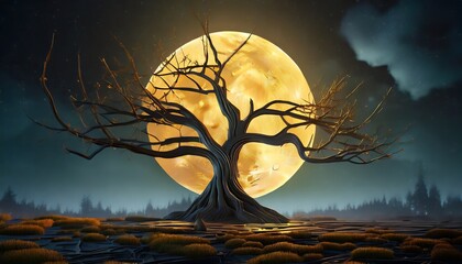 Canvas Print - halloween night landscape with moon