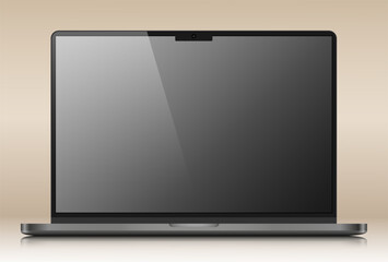 Fototapete - Realistic mock-up of a modern laptop in a metal case. A laptop with an empty gray screen and reflection on a beige gradient background. Vector EPS 10.