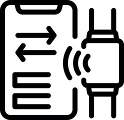 Poster - Simple icon of a smartwatch exchanging data with a smartphone, representing wireless communication