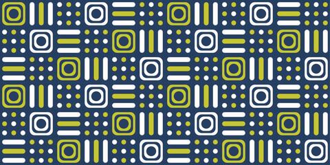 Leinwandbilder - A strict tiled pattern of squares, circles and rectangular shapes. Colorful and stylish checkerboard pattern with geometric ornament.