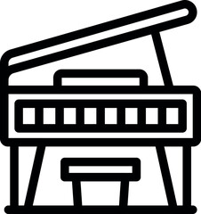 Poster - Classic upright acoustic piano with opened top lid and stool is waiting for a pianist