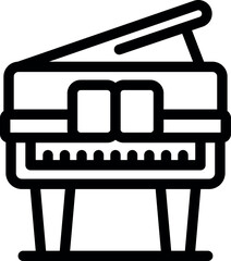 Poster - Minimalist outline icon of a grand piano standing with its top lid opened, suggesting the presence of music