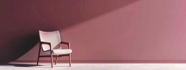 Sticker -  A chair, its shadow cast upon the floor, sits before a pink wall