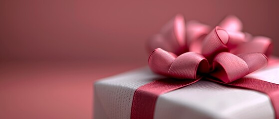 Sticker -  A white gift box, adorned with a pink bow atop and a red ribbon encircling its top