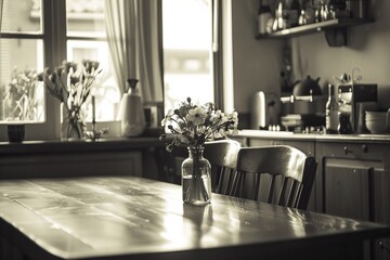 Wall Mural - Dining Room Interior Decorated with Bouquet of Flowers Concept