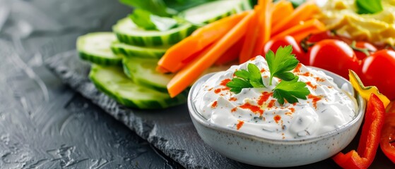 Canvas Print - carrots, cucumber slices, peppers, and celery sticks