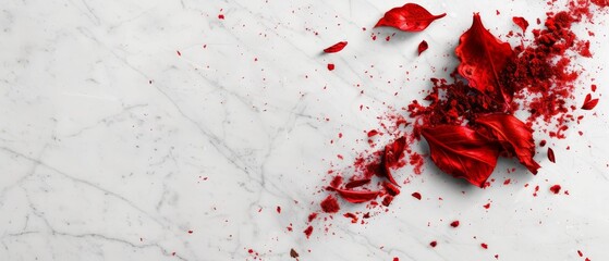 Sticker -  A tight shot of a scarlet puddle against a pristine white backdrop, with crimson smears marking the floor