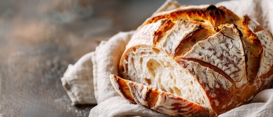 Sticker -  A loaf of bread atop a white paper, placed on a wooden table, near a napkin