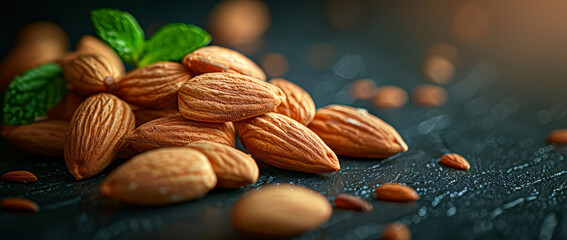 Sweet almonds on dark background