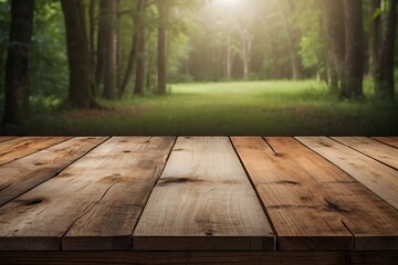 A wooden table with a blank space for text.