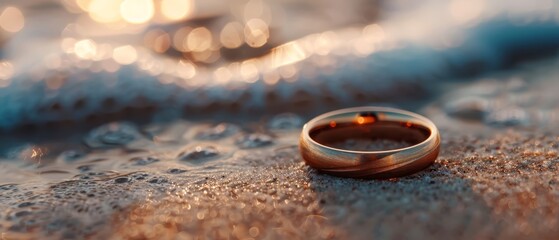 Wall Mural -  A few wedding rings atop damp ground, dotted with water droplets behind them